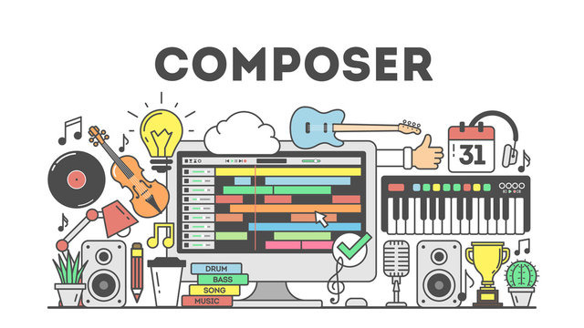 Cmposing music concpet illustration on white background.