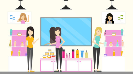 Cosmetic store interior. Store with beauty products.