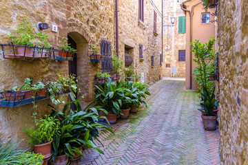 Fototapeta na wymiar Street in the village of Pienza Tuscany Italy