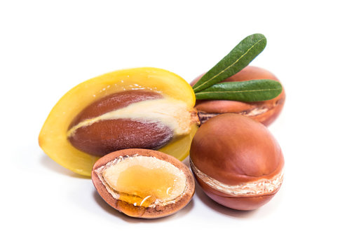 Detail of the interior of the fruit of Argan