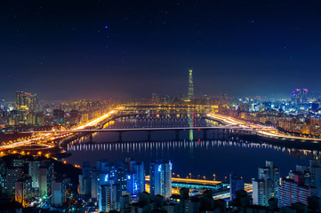 Fototapeta na wymiar South Korea skyline of Seoul, Cityscape in South Korea.