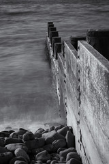 Borth Mid Wales Wooden Sea Breakers In Line Black and White