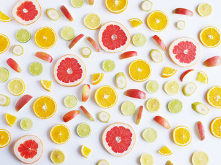 Fruit pattern. Food background. Fresh citrus fruits in a cut.