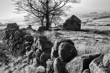 Barn Trees Wall Black and White The Roaches Staffordshire 2