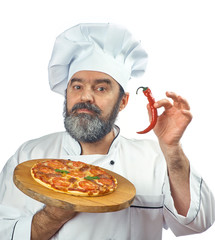  chief cook holding pizza napoletana