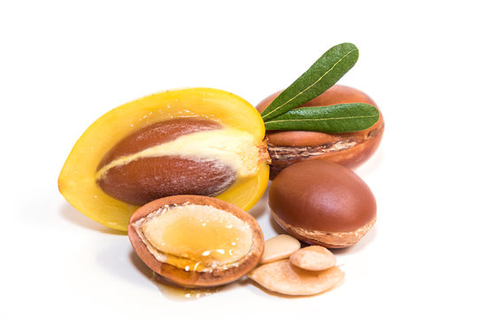 Detail of the interior of the fruit of Argan