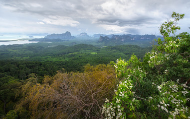 Landscape at the Krabi province,Thailand,view from Hang Nak Nature Trail to group of islands in Andaman Sea