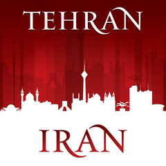 Fototapeta premium Tehran Iran city skyline silhouette red background