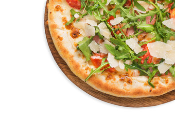 pizza with prosciutto and arugula isolated