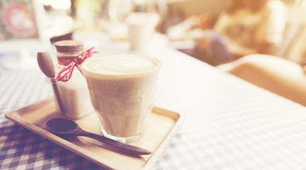 coffee latte art, vintage filter image