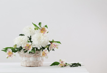 chrysanthemum in basket on white background
