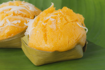 Toddy palm cake isolate on white background. Traditional dessert of Thailand.