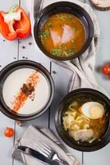Set of three different soups