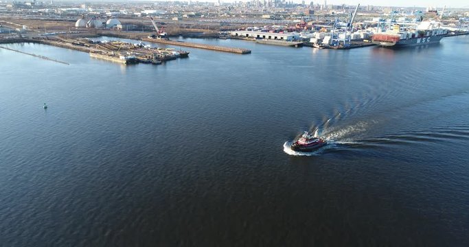 Aerial View of Tugboat Delaware River Philadelphia PA.