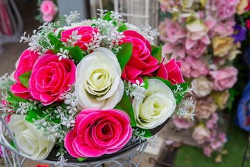 flowers in the basket of the bicycle