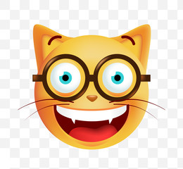 Cute Emoticon Cat with Glasses on White Background. Isolated Vector Illustration 