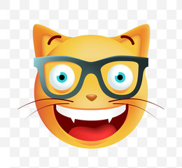 Cute Emoticon Cat with Glasses on White Background. Isolated Vector Illustration 
