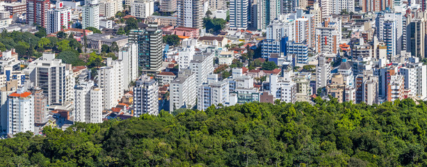 Cidade e floresta atlântica.