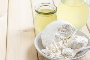 homemade cheese in the bowl
