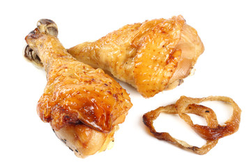 Grilled chicken leg isolated on white background
