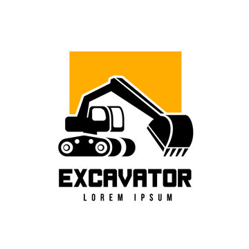 excavator vector emblem logo template isolaed on white background