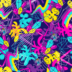 Trendy colorful seamless pattern. Abstract modern color elements in graffiti style
