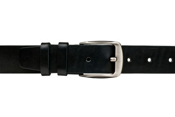 Black leather belt isolated on white background