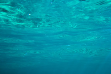 Fototapeta na wymiar Texture of blue water in tropical ocean. Underwater blue background