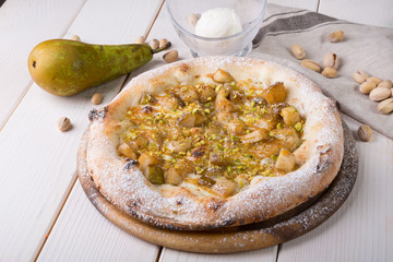 Sweet pizza with pears