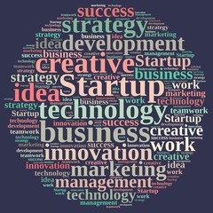 Word cloud with the word Startup.