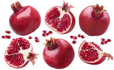 Pomegranate set selection isolated on white background