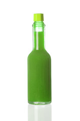Green spicy sauce in a little bottle
