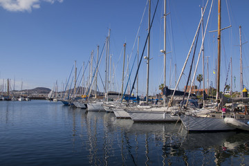 Fototapeta na wymiar Boats line in the harbor.