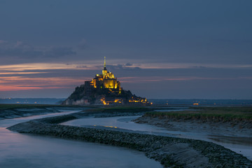.Idyllic Sunset at Mont Saint-Michel Abbey, Normandy, France, Western Europe