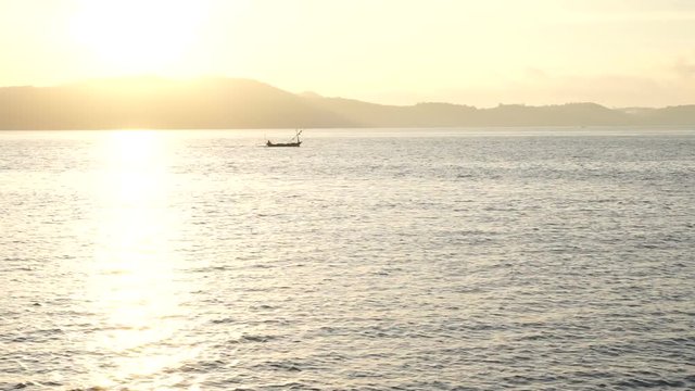 a little boat on the sea in the morning of the island background
