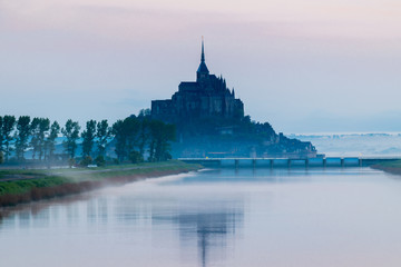 Fototapeta na wymiar .Idyllic Sunrise at Mont Saint-Michel Abbey, Normandy, France, Western Europe