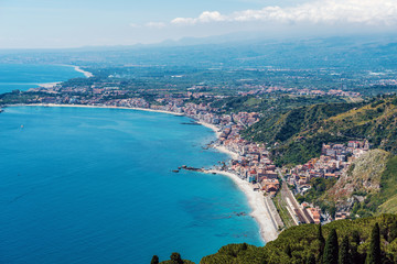 Fototapeta premium Bay of Giardini Naxos from Taormina, Sicily, Italy
