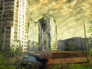 Ruins of a city. Apocalyptic landscape © evilinside