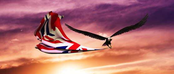 3d illustration of eagle and flag floating in the wind