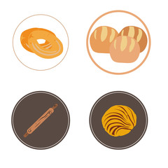 Set of bakery products and objects, Vector illustration