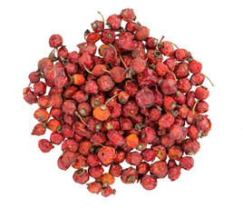  Dried rose hips.  Pile of dogrose. Berry Rose hips