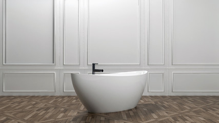 Fototapeta na wymiar Modern design white luxury bathtub