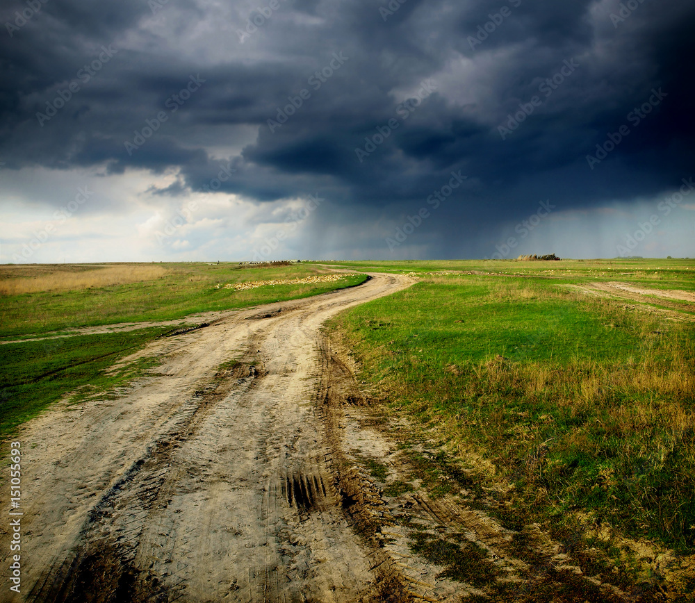 Poster dirt road after rain