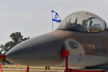 Fototapeta na wymiar Cockpit of F16 aircraft during Israeli 69st independent day 