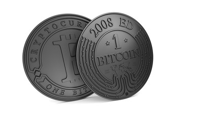 Silver Bitcoin coin. 3D rendering. Paths included