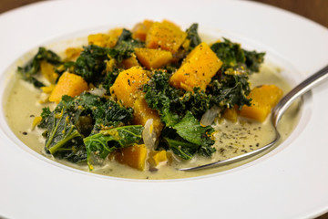 Butternut squash, kale and coconut chowder