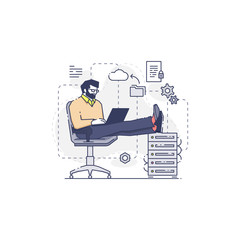 Senior system administrator working on laptop