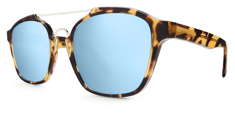 sunglasses spotted brown, blue mirror lenses isolated on white background