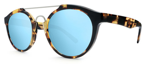 sunglasses spotted brown, blue mirror lenses isolated on white background