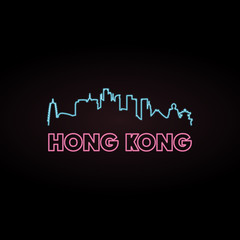 Hong Kong skyline neon style in editable vector file.